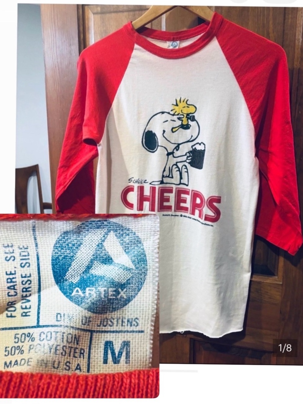 Vintage 80’s ARTEX PEANUTS SNOOPY & WOODSTOCK “CHEERS” Baseball T-Shirt
